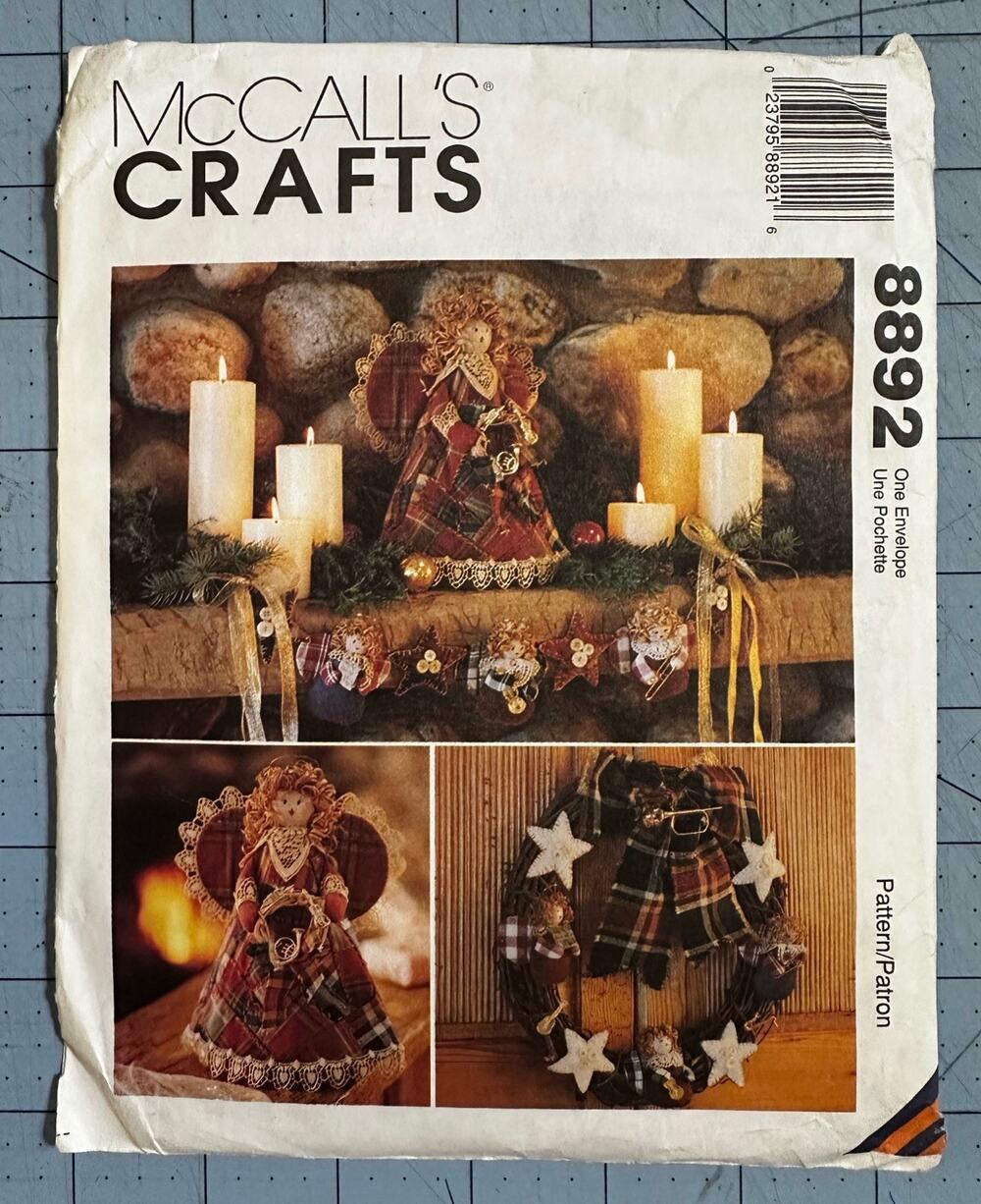 Vintage McCall's 8892 Christmas Country Angel Crazy Quilt Stocking Tree Topper